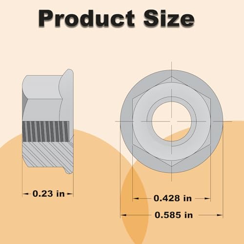 50pcs 1/4-20 Serrated Flange Hex Nuts, 1/4" Hexagon Flange Nuts, Carbon Steel Zinc Plated, UNC Nuts Fasteners, Right Hand SAE Replacement Nut