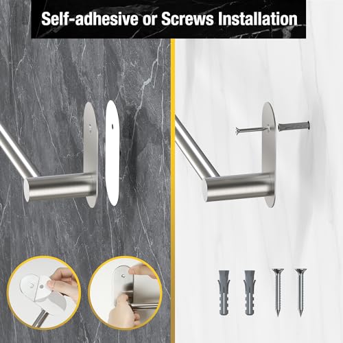 HITSLAM Brushed Nickel Self Adhesive Towel Bar for Bathroom 24 Inch, SUS304 Stainless Steel Towel Rack Wall Mounted, Hand Towel Holder with Hardware Accessories, No Drilling or Screws Wall-Mount