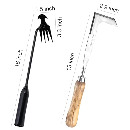 LAKIDOGS 2 Pack Uprooting Weeding Tool, Gardening 4 Claw Hand Weed Remover Tool and L-Shape Manual Grass Removal Set, Manganese Steel Weeder Puller for Lawn Garden, Yard, Farm and Driveway