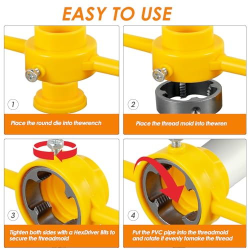 6Pcs PVC Thread Maker Tool Reusable Pipe Threader Kit with 1/2 Inch 3/4 Inch 1 Inch Dies Pipe Threader Plumbing Manual Hand Tool Kit Pipe Round Die Set for PVC Threading