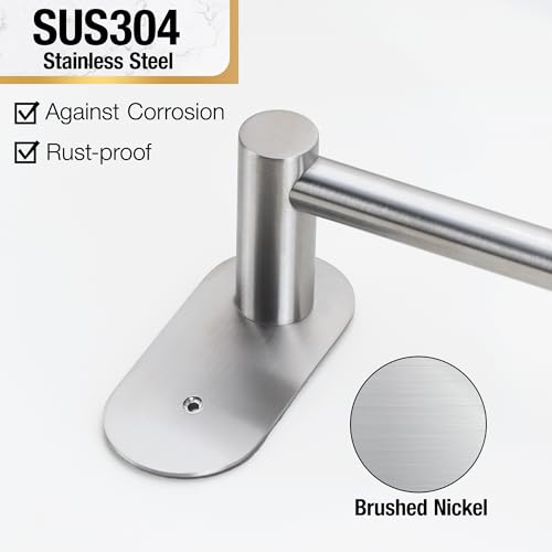 HITSLAM Brushed Nickel Self Adhesive Towel Bar for Bathroom 24 Inch, SUS304 Stainless Steel Towel Rack Wall Mounted, Hand Towel Holder with Hardware Accessories, No Drilling or Screws Wall-Mount