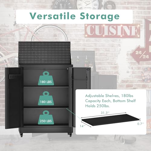 43" Metal Rolling Storage Cabinet with Lockable Wheels