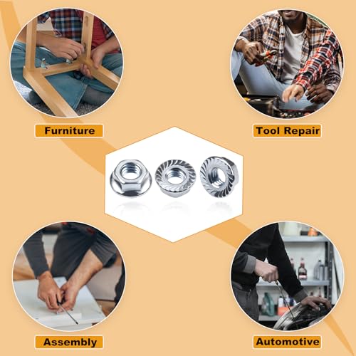 50pcs 1/4-20 Serrated Flange Hex Nuts, 1/4" Hexagon Flange Nuts, Carbon Steel Zinc Plated, UNC Nuts Fasteners, Right Hand SAE Replacement Nut
