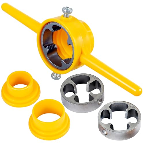 6Pcs PVC Thread Maker Tool Reusable Pipe Threader Kit with 1/2 Inch 3/4 Inch 1 Inch Dies Pipe Threader Plumbing Manual Hand Tool Kit Pipe Round Die Set for PVC Threading