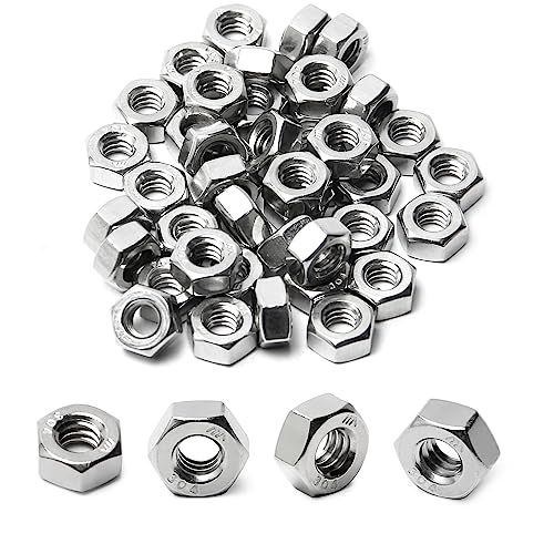 50pcs M6 Hex Nut, Stainless Steel 304, Hex Drive, Metric M6x1 Nuts Fasteners, Replacement Nut, Right Hand, M6-1.0mm Hexagonal Nut