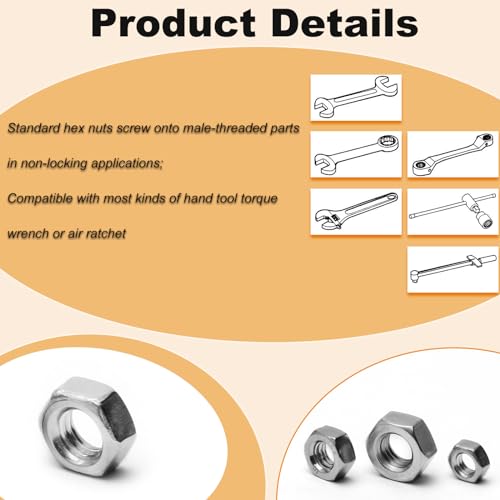 50pcs M6 Hex Nut, Stainless Steel 304, Hex Drive, Metric M6x1 Nuts Fasteners, Replacement Nut, Right Hand, M6-1.0mm Hexagonal Nut