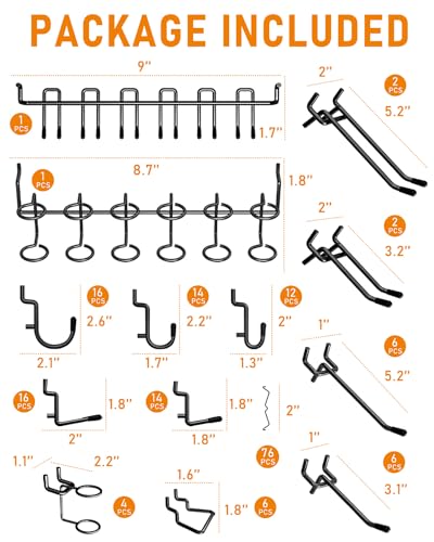 176PCS Black Pegboard Hooks Set for Garage Tool Organization