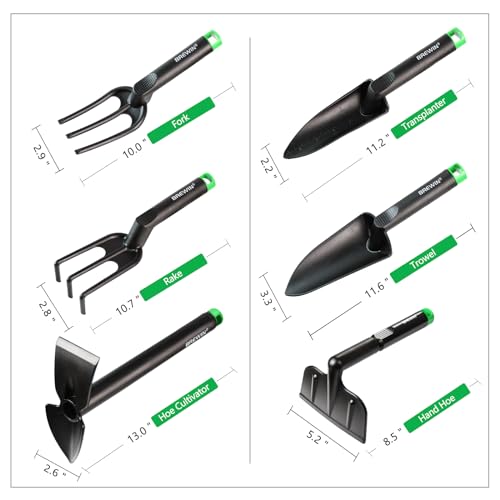 Garden Tool Set, Brewin Gardening Tool Set with Multi-Purpose Basket, Garden Kneeler, Trowel, Transplanter, Fork, Cultivator, Hand Hoe, Claw. Sturdy & Lightweight Outdoor Hand Tools