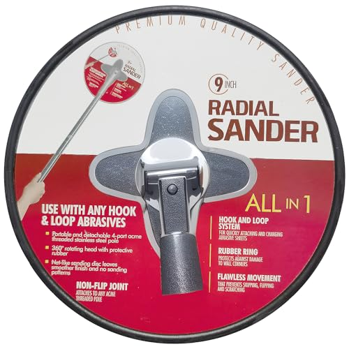 9 Inch Radial Hand Sander - Premium Wall Cleaning and Polishing Tool with Hook and Loop System – An Unmatched Unique Metal Pivoting Hinge Drywall Sander