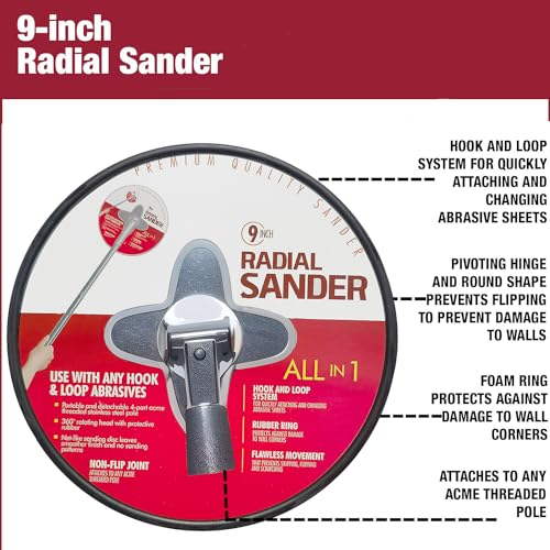9 Inch Radial Hand Sander - Premium Wall Cleaning and Polishing Tool with Hook and Loop System – An Unmatched Unique Metal Pivoting Hinge Drywall Sander
