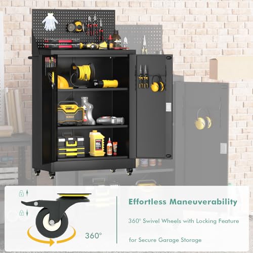 43" Metal Rolling Storage Cabinet with Lockable Wheels