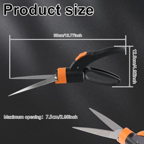 Grass Shears Handheld, Grass Clipper Cutter Plant Cutting Scissors, Stainless Steel Hand Lawn Scissors, Ultra-Sharp Grass Shears Manual Multifunction Gardening Trimming Shears 360 Degree Swivel Blades