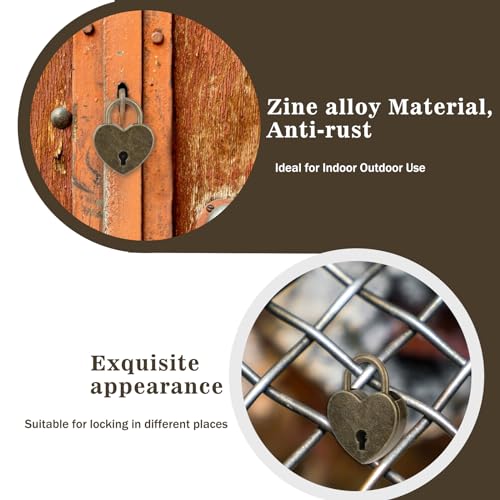 2Pack Mini Bronze Antique Heart Shaped Padlock with Key, Small Metal Vintage Heart Shape Padlock Archaize Style Heart Shaped Lock for Diary Book Padlock, Jewelry Box, Storage Box, Suitcase, Handbag