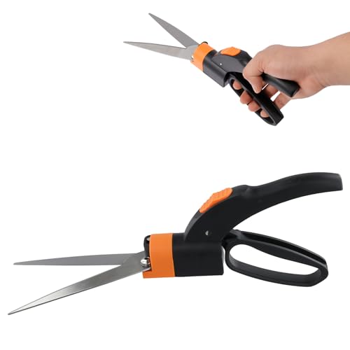Grass Shears Handheld, Grass Clipper Cutter Plant Cutting Scissors, Stainless Steel Hand Lawn Scissors, Ultra-Sharp Grass Shears Manual Multifunction Gardening Trimming Shears 360 Degree Swivel Blades