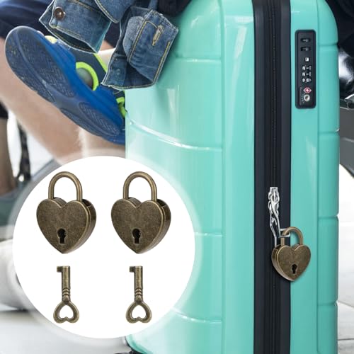 2Pack Mini Bronze Antique Heart Shaped Padlock with Key, Small Metal Vintage Heart Shape Padlock Archaize Style Heart Shaped Lock for Diary Book Padlock, Jewelry Box, Storage Box, Suitcase, Handbag