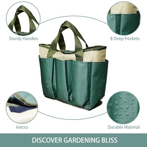 TERESRY Garden Tools Bag for Gardening Tools, Gardening Hand Tools Bag with 8 Deep Pockets and Velcro, Gardening Storage Bag for for Women and Men, Practical Garden Tool Organizer