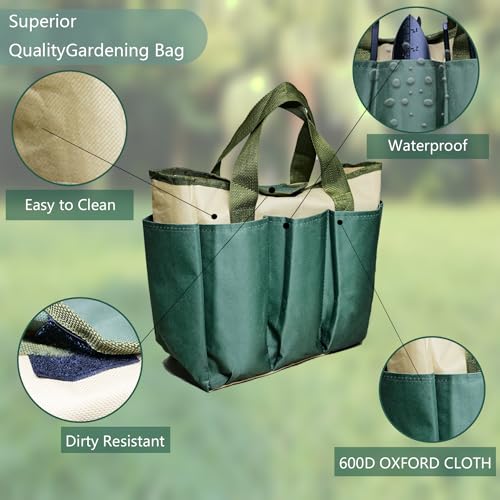 TERESRY Garden Tools Bag for Gardening Tools, Gardening Hand Tools Bag with 8 Deep Pockets and Velcro, Gardening Storage Bag for for Women and Men, Practical Garden Tool Organizer