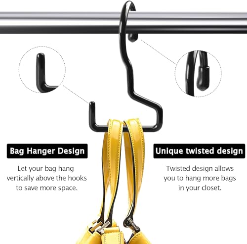 Dapute 8 Pack Purse Hanger for Closet, Large Purse Hooks for Closet Rod, Black Bag Holder for Closet, Purse Organizer for Hanging Handbags, Belts, Hat, Jeans