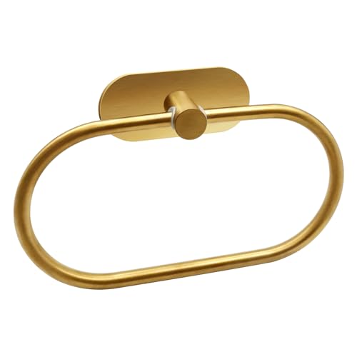 Self Adhesive Towel Ring, Brushed Gold Adhesive Hand Towel Holder Stainless Steel Oval Hand Towel Ring No Drilling Modern Hand Towel Hanger for Bathroom Kitchen Accessories