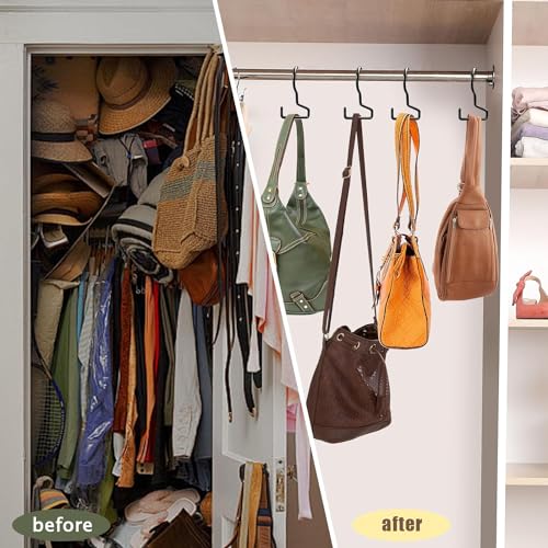 Dapute 8 Pack Purse Hanger for Closet, Large Purse Hooks for Closet Rod, Black Bag Holder for Closet, Purse Organizer for Hanging Handbags, Belts, Hat, Jeans