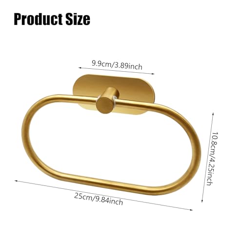 Self Adhesive Towel Ring, Brushed Gold Adhesive Hand Towel Holder Stainless Steel Oval Hand Towel Ring No Drilling Modern Hand Towel Hanger for Bathroom Kitchen Accessories