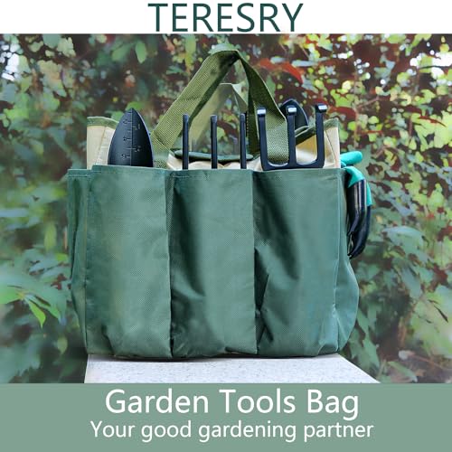 TERESRY Garden Tools Bag for Gardening Tools, Gardening Hand Tools Bag with 8 Deep Pockets and Velcro, Gardening Storage Bag for for Women and Men, Practical Garden Tool Organizer