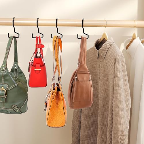 Dapute 8 Pack Purse Hanger for Closet, Large Purse Hooks for Closet Rod, Black Bag Holder for Closet, Purse Organizer for Hanging Handbags, Belts, Hat, Jeans
