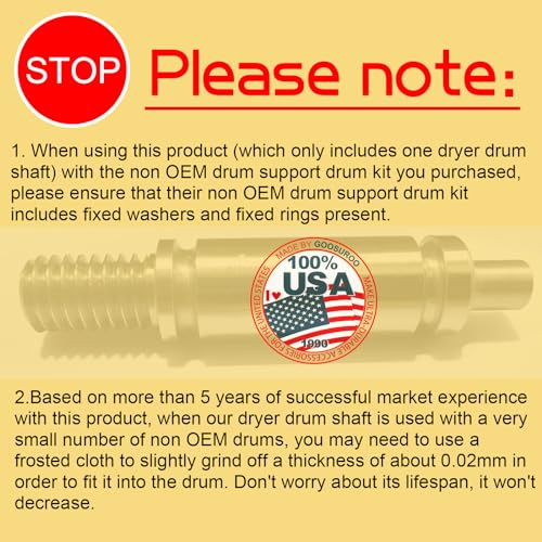 【UPGRADED】 W10359271 Dryer Drum Support Roller Shaft, Right Hand Thread, Replaces for WPW10359271, AP6020388, 3387460, 3399508, 8575324, PS11753707.OEM Standard Size,Ultra Durable.
