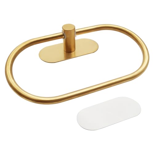 Self Adhesive Towel Ring, Brushed Gold Adhesive Hand Towel Holder Stainless Steel Oval Hand Towel Ring No Drilling Modern Hand Towel Hanger for Bathroom Kitchen Accessories