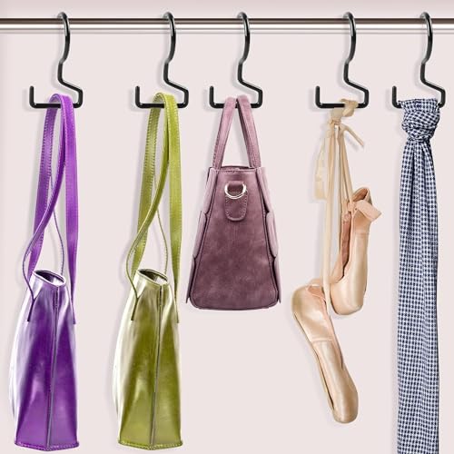 Dapute 8 Pack Purse Hanger for Closet, Large Purse Hooks for Closet Rod, Black Bag Holder for Closet, Purse Organizer for Hanging Handbags, Belts, Hat, Jeans