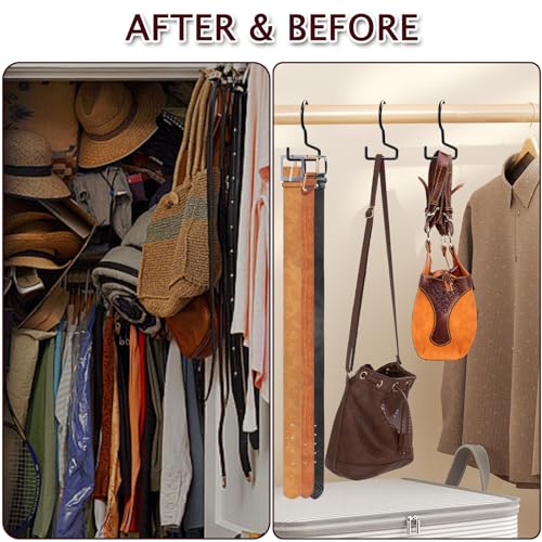 12 Pack Purse Hangers,Purse Organizer for Closet, Backpack Hanger Hooks for Closet,Vinyl Coated Anti-Slip Metal Bag Hanger for Hanging Purses,Jeans, Ties, Handbags, Belts, Scarves,Hats