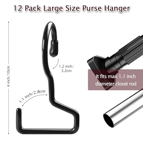 12 Pack Purse Hangers,Purse Organizer for Closet, Backpack Hanger Hooks for Closet,Vinyl Coated Anti-Slip Metal Bag Hanger for Hanging Purses,Jeans, Ties, Handbags, Belts, Scarves,Hats