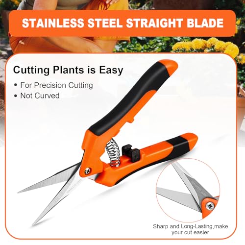 Wevove Pruning Shears, Garden Shears,6.5 Inch Gardening Scissors Hand Pruner with Straight Precision Stainless Steel Blades 1Pack(Orange)