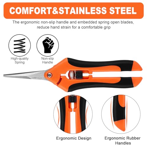 Wevove Pruning Shears, Garden Shears,6.5 Inch Gardening Scissors Hand Pruner with Straight Precision Stainless Steel Blades 1Pack(Orange)