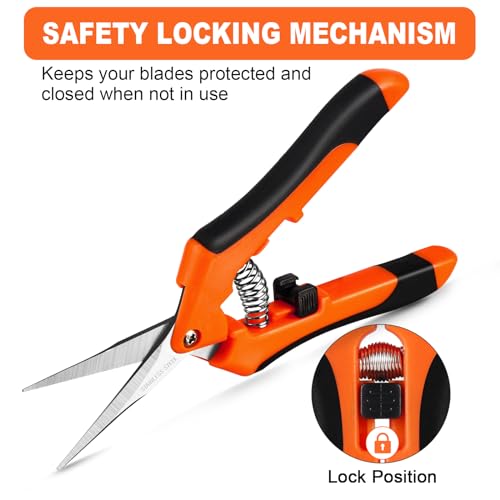 Wevove Pruning Shears, Garden Shears,6.5 Inch Gardening Scissors Hand Pruner with Straight Precision Stainless Steel Blades 1Pack(Orange)