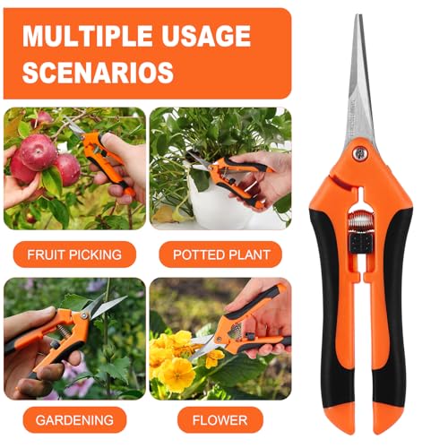 Wevove Pruning Shears, Garden Shears,6.5 Inch Gardening Scissors Hand Pruner with Straight Precision Stainless Steel Blades 1Pack(Orange)