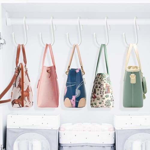 HiGift Purse Hanger for Closet, Unique Twist Design White Vinyl Coated Bag Hooks Organizer hanging, Large Closet Hooks Purse Organizer Holder for Hanging Purse,Handbag,Belt,Hat,Backpack,Jeans-8 Pack