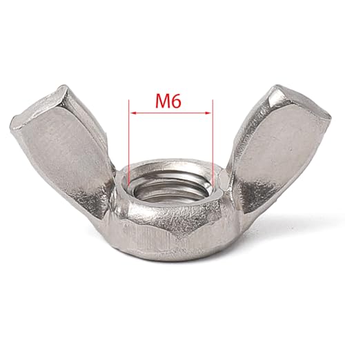 pouilzx M6 Wing Nuts Stainless Steel 304 Fasteners Parts Screws Hand Twist Tighten Ear Butterfly Nut,20Pcs