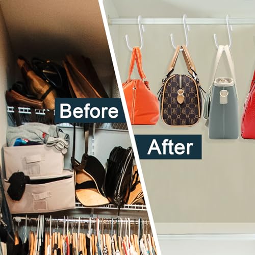 HiGift Purse Hanger for Closet, Unique Twist Design White Vinyl Coated Bag Hooks Organizer hanging, Large Closet Hooks Purse Organizer Holder for Hanging Purse,Handbag,Belt,Hat,Backpack,Jeans-8 Pack