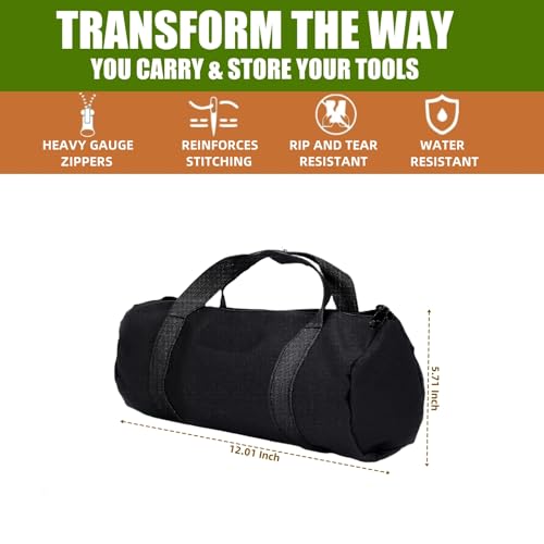 BLIRITEL 12 Inch Small Tool Bag for Men, Large Capacity Wide Mouth Tool Bag, Canvas Tool Storage Kit Bag, Tool Tote Handbag Tool Organizer for Mechanic & Electrician Storage Wrenches Pliers (Black)