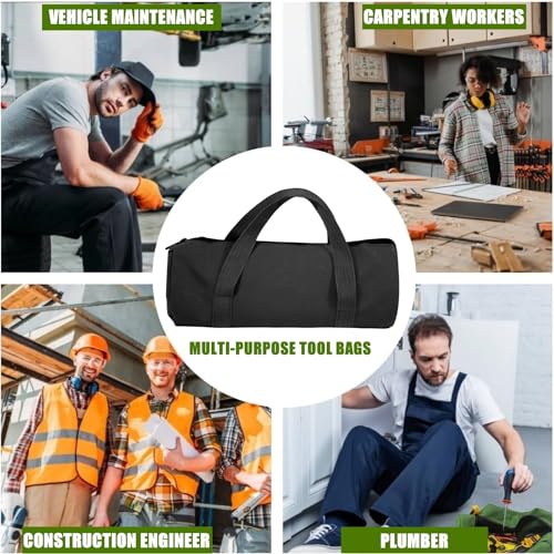 BLIRITEL 12 Inch Small Tool Bag for Men, Large Capacity Wide Mouth Tool Bag, Canvas Tool Storage Kit Bag, Tool Tote Handbag Tool Organizer for Mechanic & Electrician Storage Wrenches Pliers (Black)