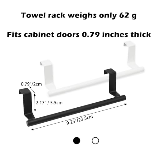 2PCS Cabinet Door Towel Bar, 9 Inch Long Dishwashing Towel Rack, Stainless Steel Towel Holder, Over The Door Hand Towel Hanger for Kitchen Bathroom Cupboard (Black)