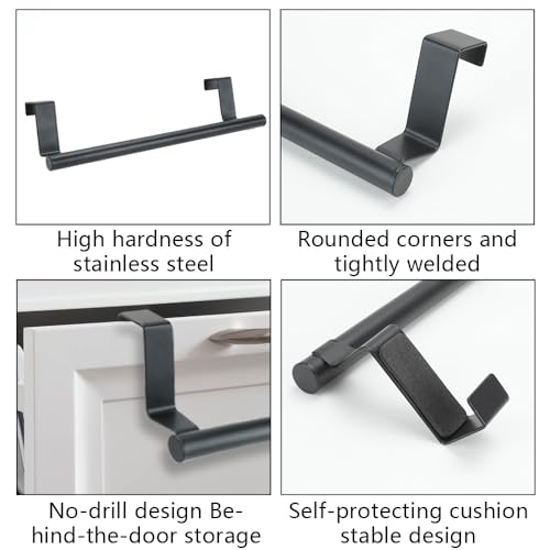2PCS Cabinet Door Towel Bar, 9 Inch Long Dishwashing Towel Rack, Stainless Steel Towel Holder, Over The Door Hand Towel Hanger for Kitchen Bathroom Cupboard (Black)
