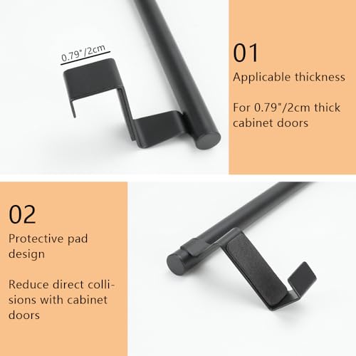 2PCS Cabinet Door Towel Bar, 9 Inch Long Dishwashing Towel Rack, Stainless Steel Towel Holder, Over The Door Hand Towel Hanger for Kitchen Bathroom Cupboard (Black)