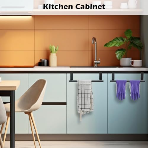 2PCS Cabinet Door Towel Bar, 9 Inch Long Dishwashing Towel Rack, Stainless Steel Towel Holder, Over The Door Hand Towel Hanger for Kitchen Bathroom Cupboard (Black)