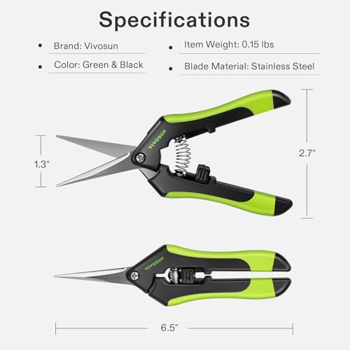 VIVOSUN Gardening Scissors 6.5 Inch Hand Pruner Pruning Shear with Straight Stainless Steel Blades, Black and Green