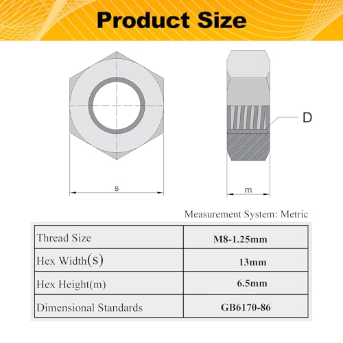 M8-1.25 Hex Nuts, Carbon Steel, Black Oxide, M8 x 1.25mm Hex Drive, Grade 8.8, Metric, Right Hand, 13mm/0.5" Width, 6.5mm/0.25" Height, Replacement Nut with Plastic Case for DIY Home Mechanism 23 Pack