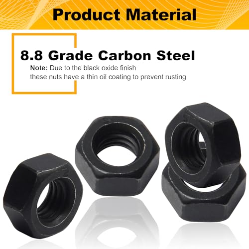 M8-1.25 Hex Nuts, Carbon Steel, Black Oxide, M8 x 1.25mm Hex Drive, Grade 8.8, Metric, Right Hand, 13mm/0.5" Width, 6.5mm/0.25" Height, Replacement Nut with Plastic Case for DIY Home Mechanism 23 Pack