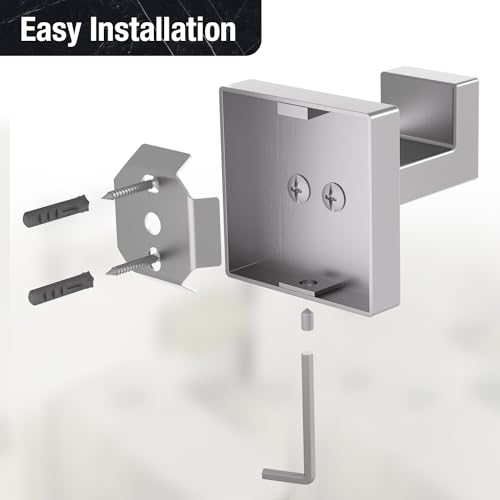 HITSLAM Towel Hooks for Bathroom Wall Mounted, Brushed Nickel Bathroom Towel Hook, SUS304 Stainless Steel Robe Hook and Coat Hooks, Square Wall Hooks for Hanging, Hand Towel Holder, 2 Pack