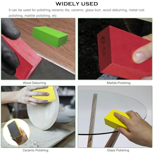 4 Pack Diamond Hand Polishing Pads Sharp Grinding Polishing Pad - Sanding Block Foam Backing 60/100/200/400 Grit for Ceramic Tile Glass Stone Metal with 2 PCS Polishing Sticks Sanding Sticks Wet & Dry